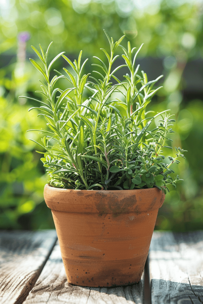 terracotta pot with both rosemary and oregano planted together