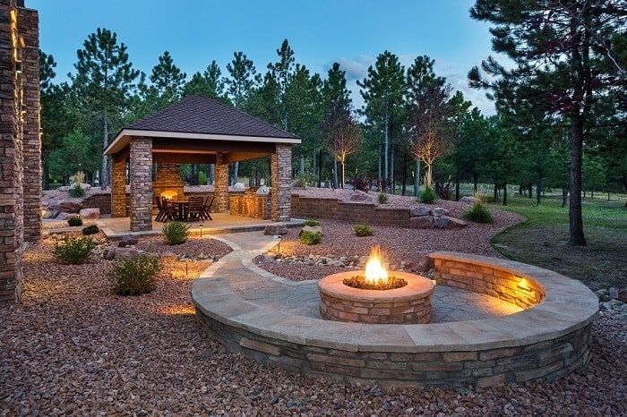 backyard stone landscaping fire pit