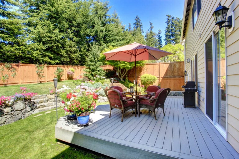 beautiful backyard deck on a lovely sunny day