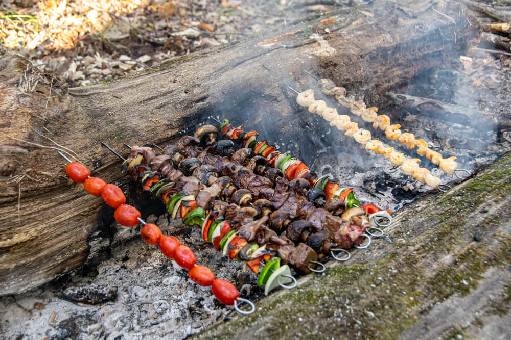Smoking delicious meat and garden veggies for lunch.