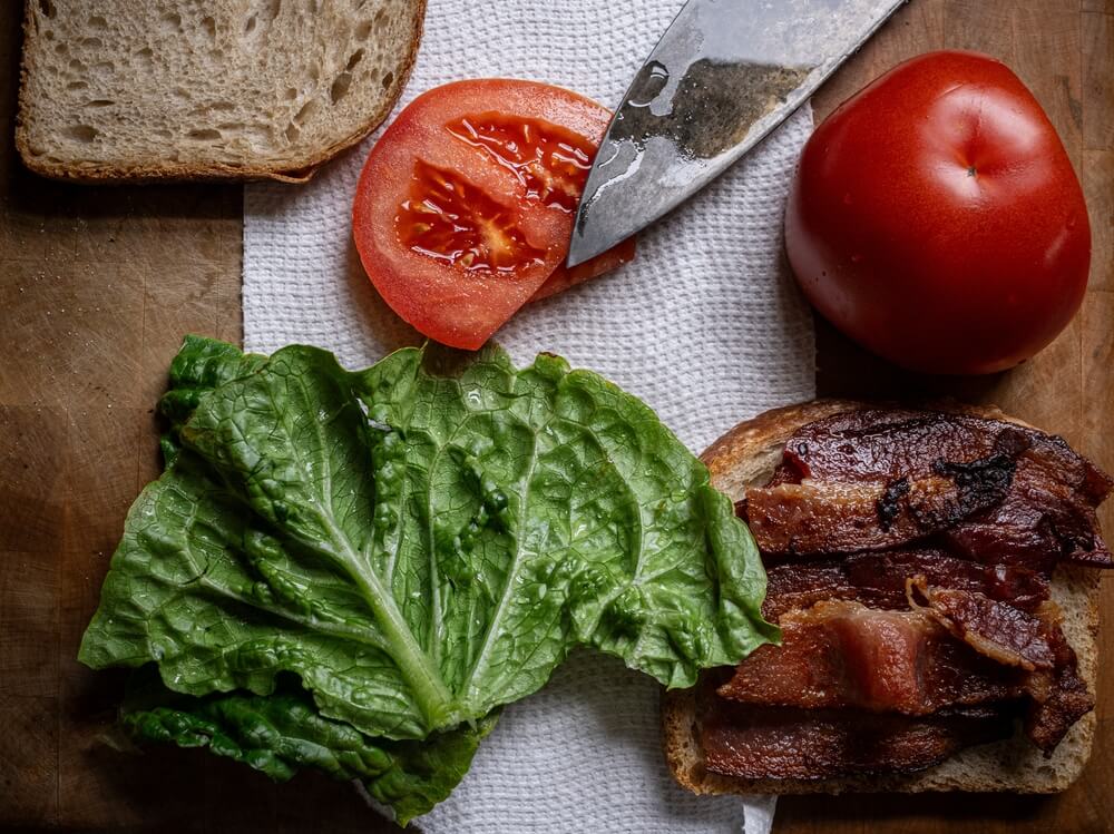 Delicious homemade bacon lettuce and tomato sandwich.