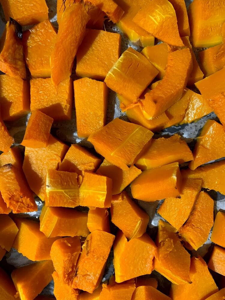 Chopped pumpkin for puree or baking.