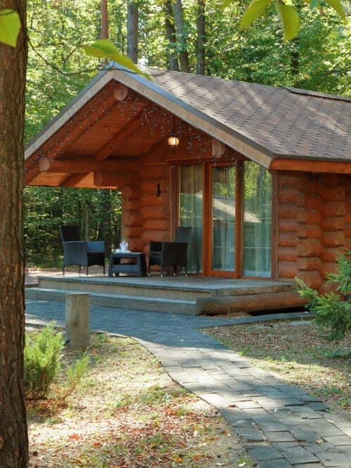 private wooden house cabin in the middle of the woods